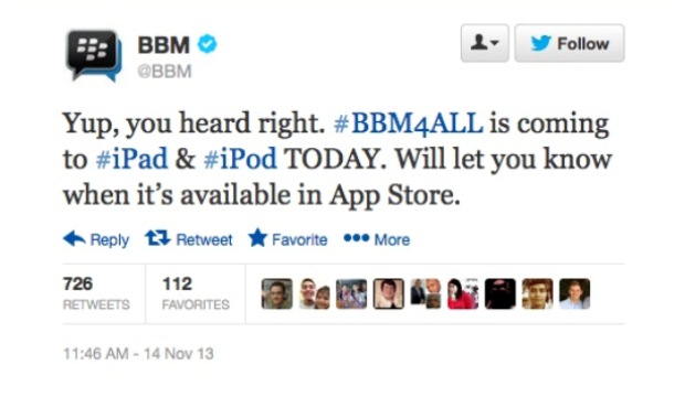 BlackBerry Messenger Telah Dirilis di iPad & iPod Touch