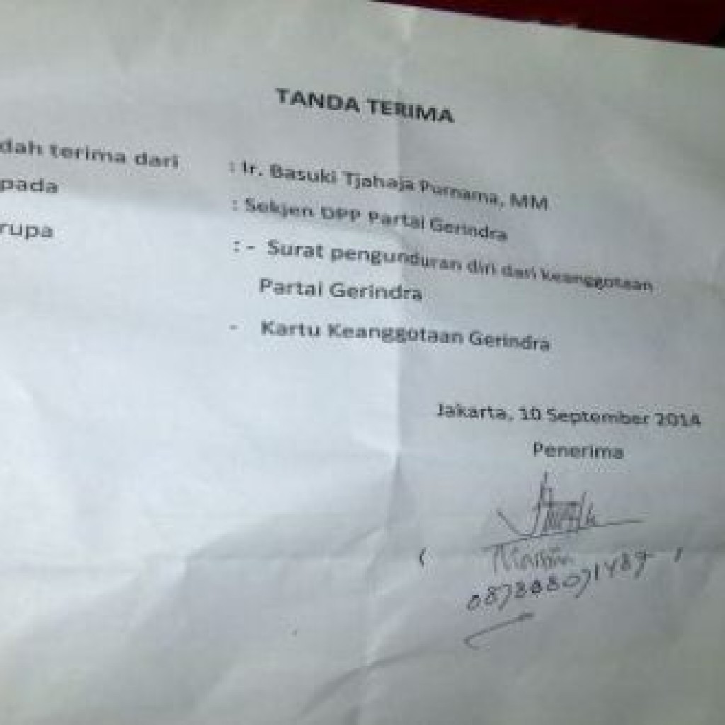 Surat pengunduran diri Ahok