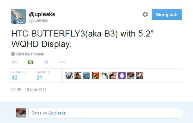 HTC Butterfly 3 Akan Dibekali Layar WQHD 5,2 inci