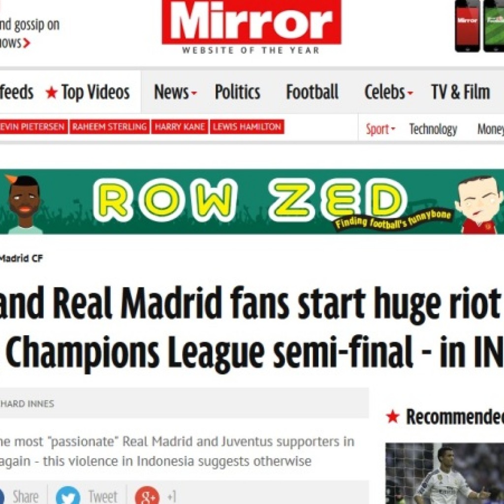Mirror Beritakan Bentrok Fans Juve dan Madrid