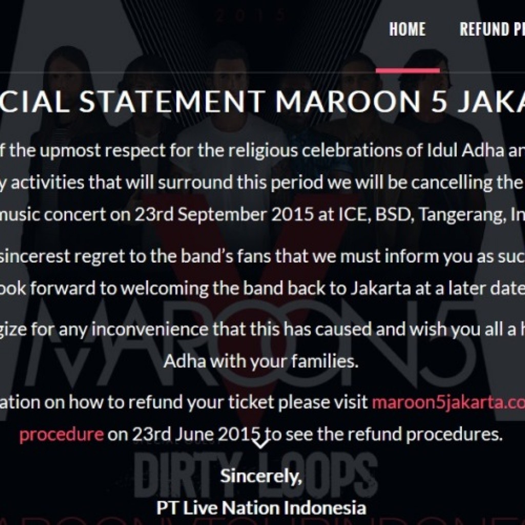 Konser Maroon 5 Jakarta batal