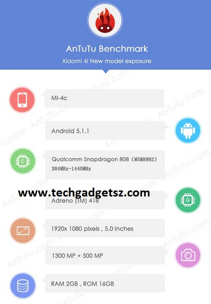 Xiaomi Mi 4c Muncul di TENAA dan AnTuTu, Usung Snapdragon 808 SoC