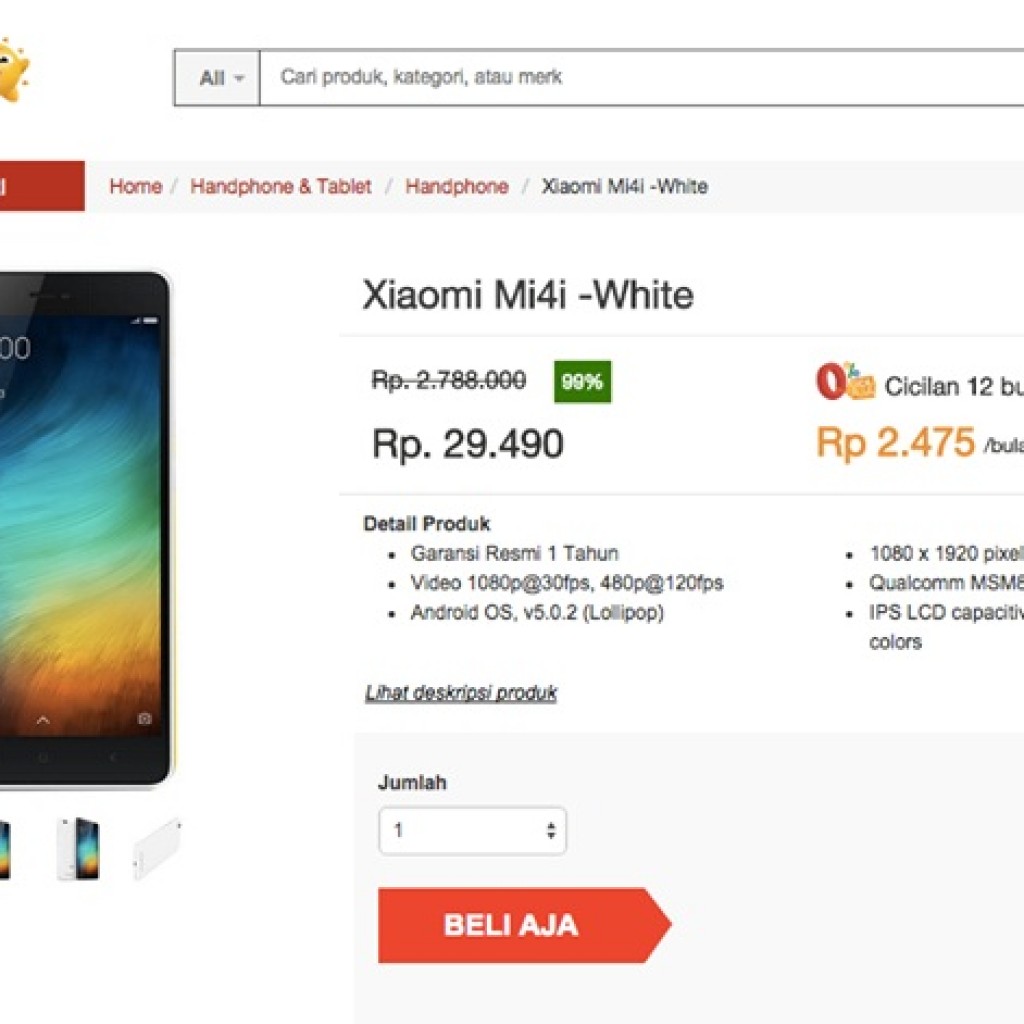 Harga Xiaomi Mi4i Rp30 Ribuan