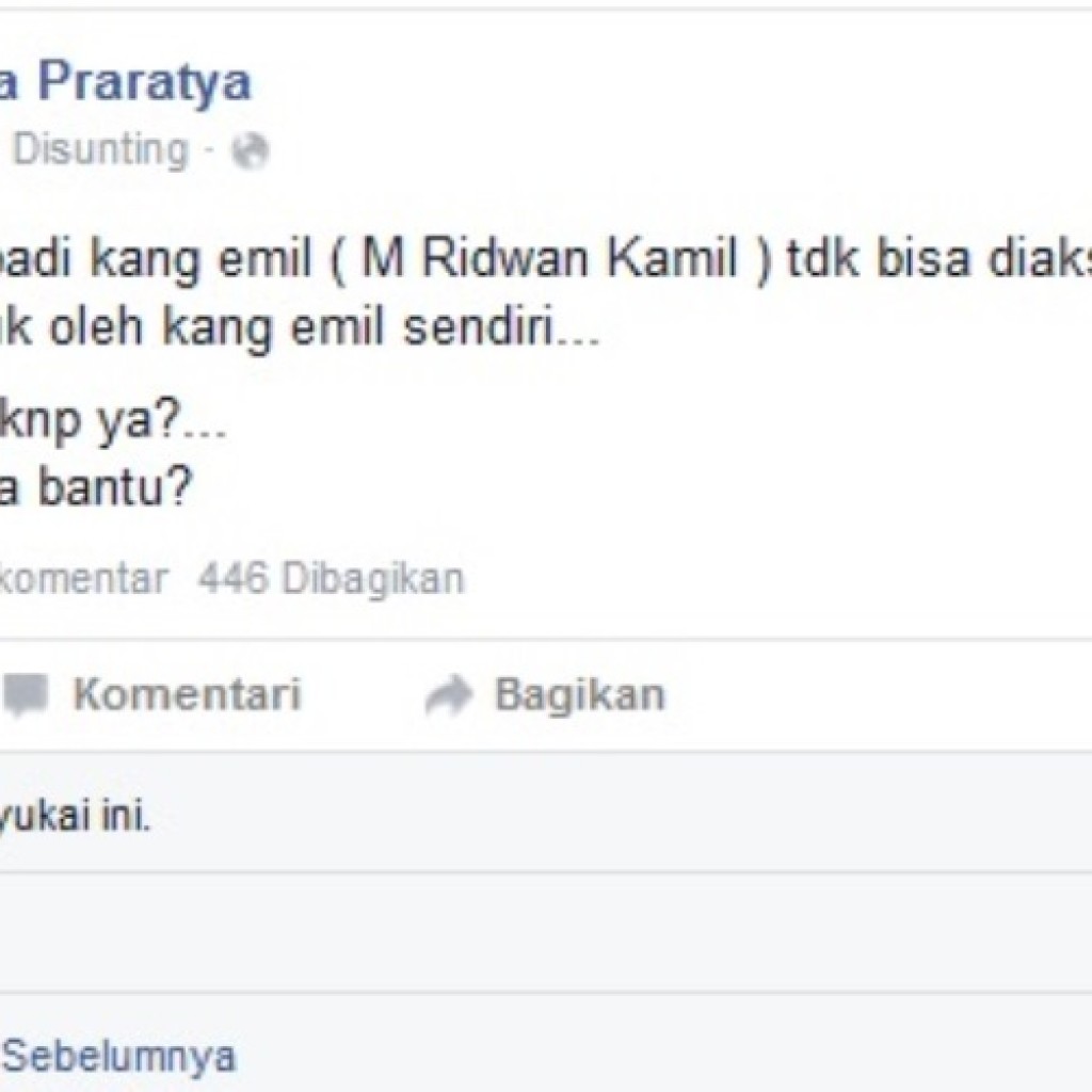 Akun facebook istri Ridwan Kamil Atalia praratya