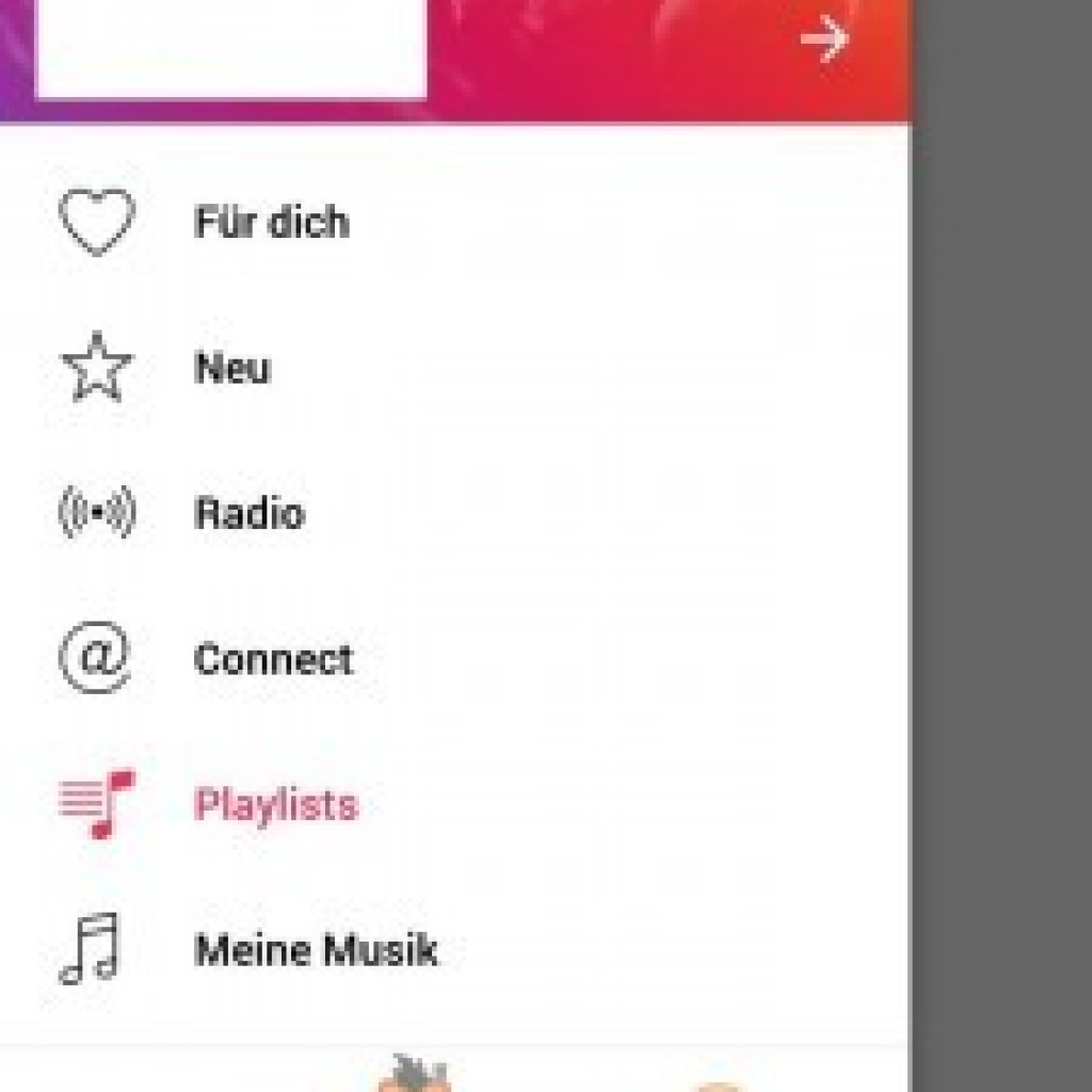 Apple Music for Android menu