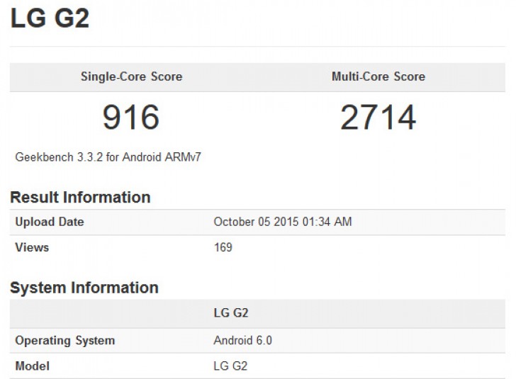 LG G2 Muncul di GeekBench dengan OS Android Marshmallow?