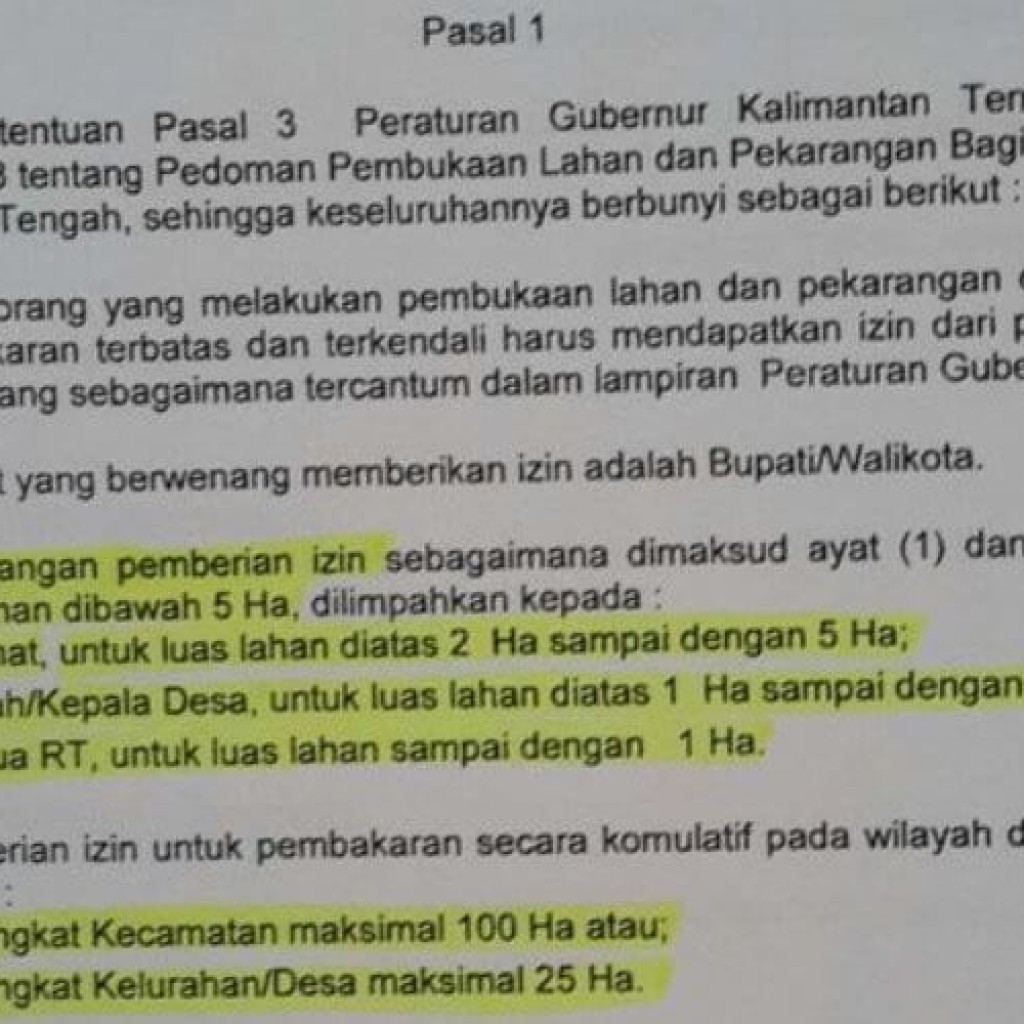 Pergub Kalteng terkait izin bakar hutan