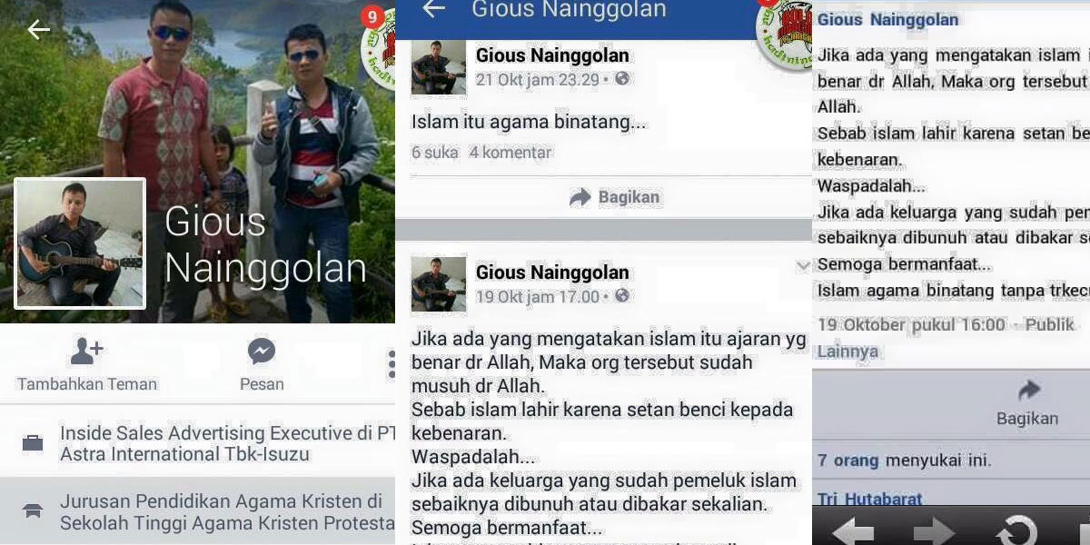 Gious Nainggolan Hina dan Lecehkan Islam di Media Sosial