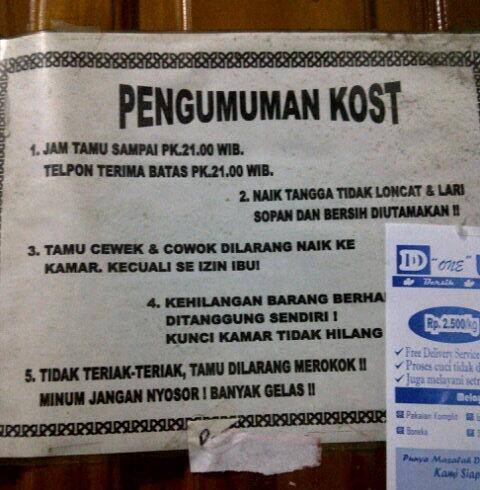 JIKA Pernah Kost Pasti Anda Terbiasa Lihat Tulisan Ini, NGAKAK!