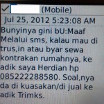 SMS Penipuan Sewa Kontrakan