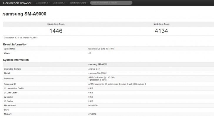 Samsung Galaxy A9 Muncul di GeekBench, Usung Chipset Snapdragon 620