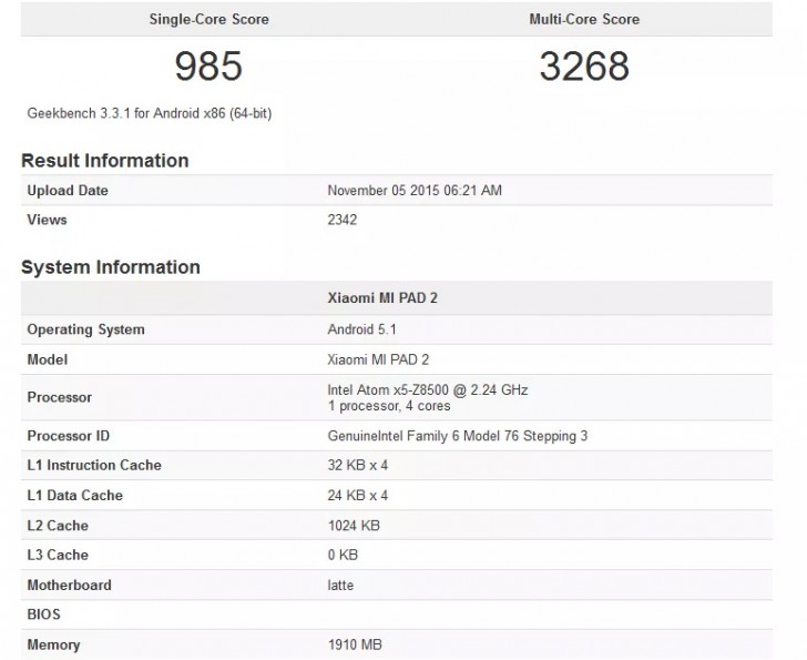 Muncul di GeekBench, Xiaomi Mi Pad 2 Tawarkan Prosesor Intel