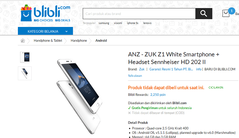 ZUK Z1 Sudah Mulai Dijua di Indonesia