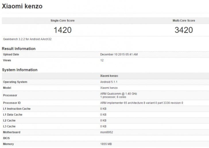 Xiaomi Redmi 3 Muncul di GeekBench Sebagai Kenzo, Ini Spesifikasi Lengkapnya