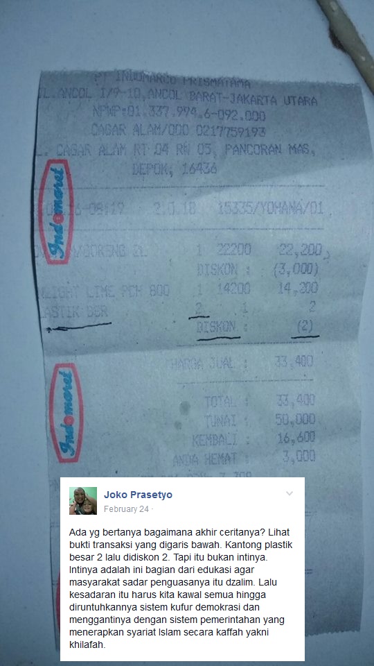 Tolak Bayar Kantong Plastik Rp200, Joko Prasetyo Sebut Pemerintah Dzalim