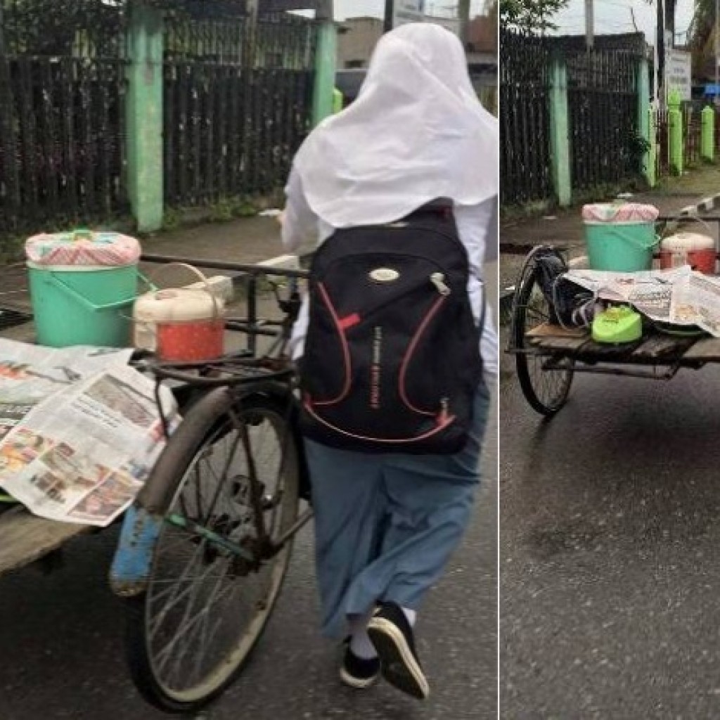 Gadis SMA Dorong Becak Dagangan di Solok