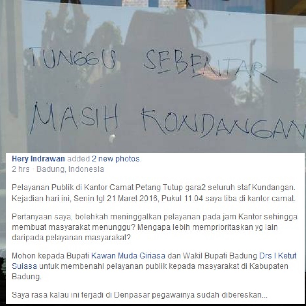 Kantor Camat Petang Badung Bali Tutup Sedang Kondangan