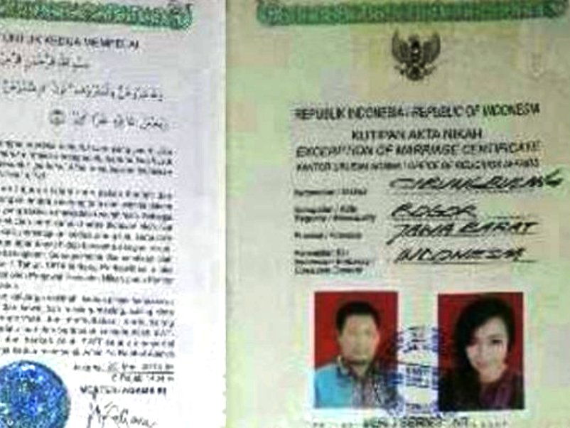 Buku Nikah Bupati Katingan dan Farida Yeni