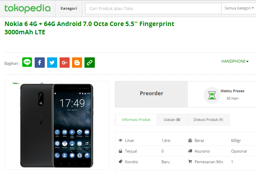 Nokia 6 Preorder Tokopedia