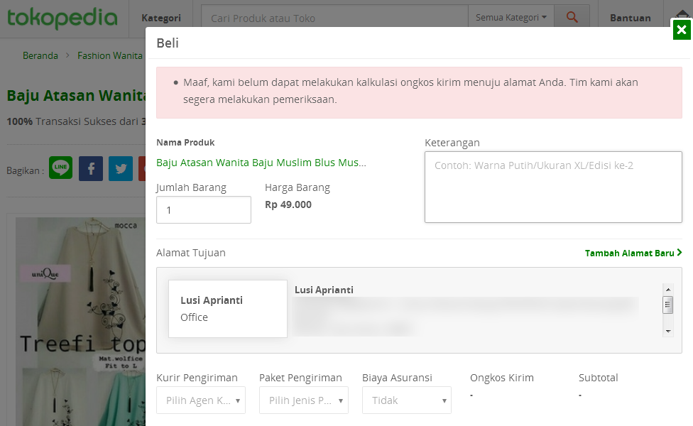 Tokopedia Error Kalkulasi Ongkos Kirim