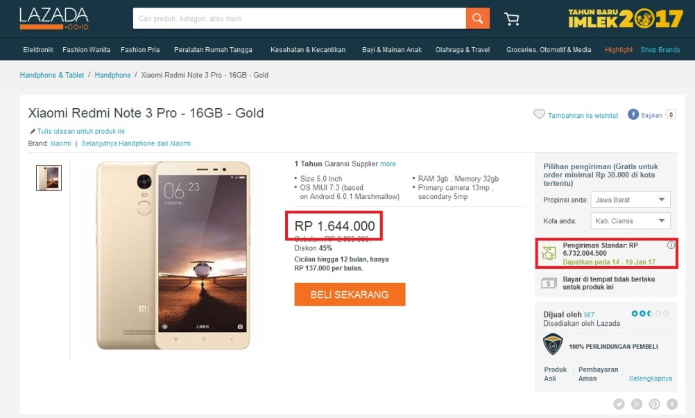 Xiaomi Redmi Note 3 Pro Ongkir 6 Milyar