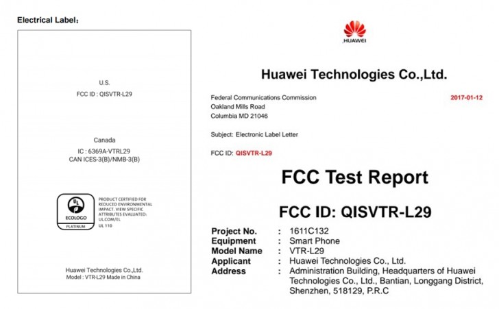 Huawei P10 FCC