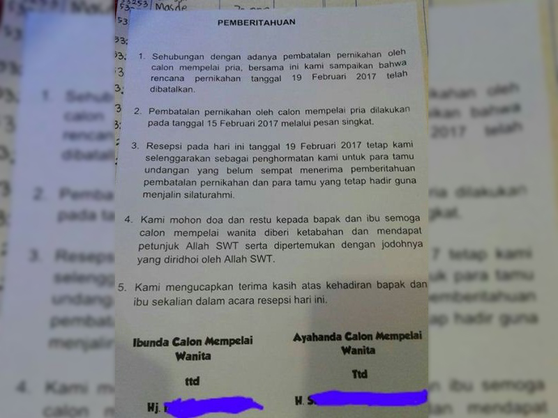 Pengumuman Pembatalan Pernikahan