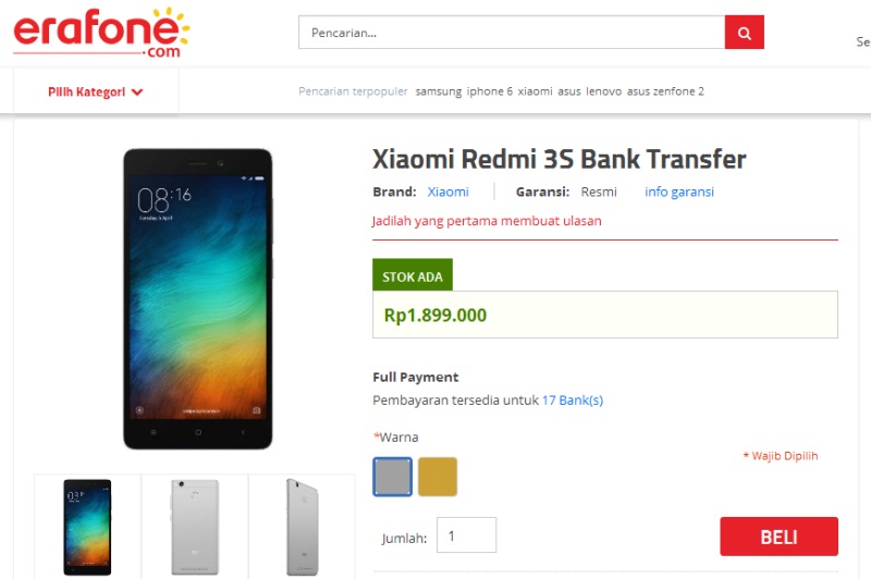 Preorder Xiaomi Redmi 3S Garansi Resmi di Erafone