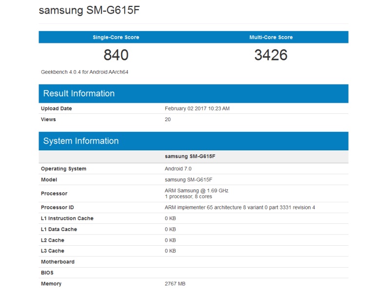 Samsung SM G615F Geekbench