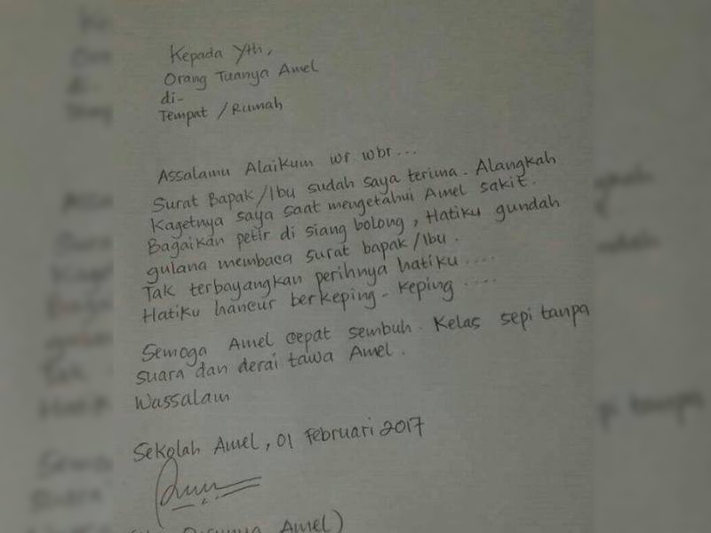 Surat Balasan dari Ibu Guru Amel