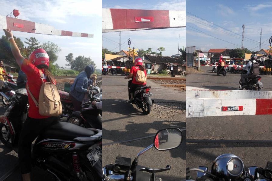 Emak emak Terobos Palang Perlintasan Kereta Api di Ceper Klaten