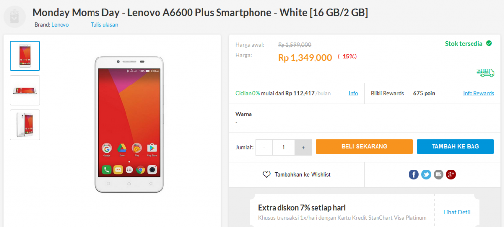 Lenovo A6600 Plus Blibli.com
