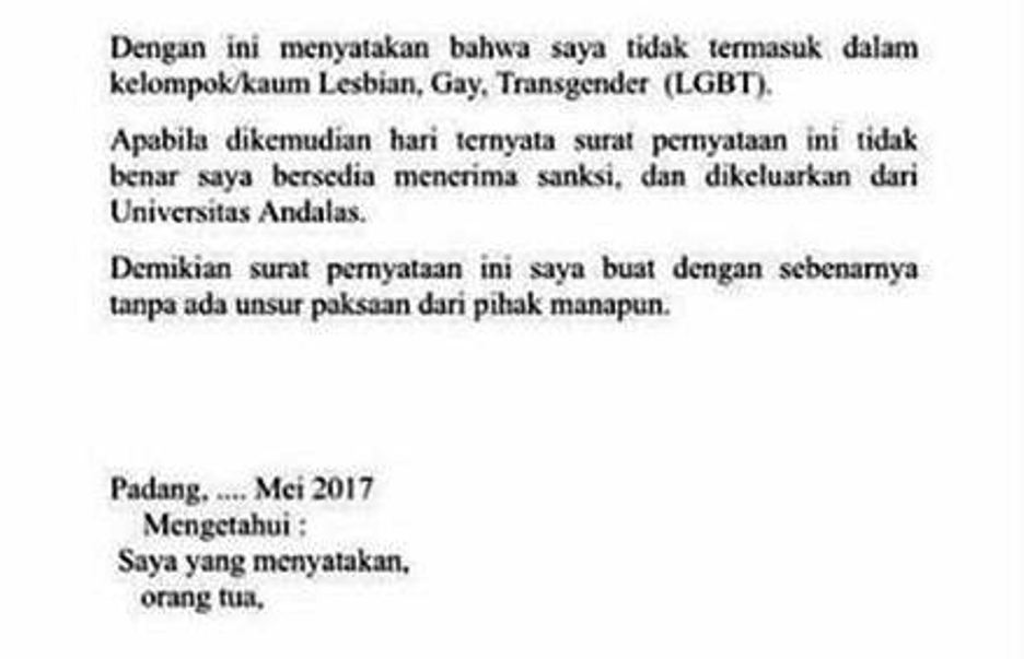 Surat Pernyataan Bebas LGBT