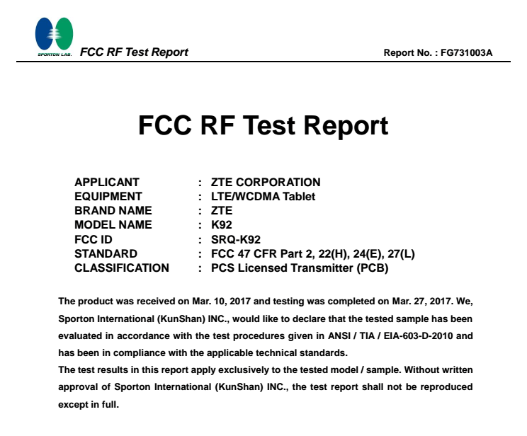 Tablet Baru ZTE K92 Muncul di FCC
