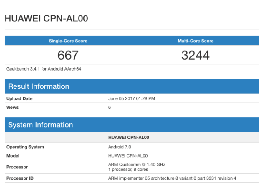 Huawei CPN AL00 di GeekBench 1