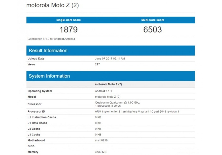 Motorola Moto Z2 di GeekBench