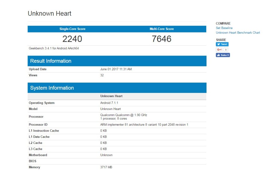 Nokia 9 di GeekBench