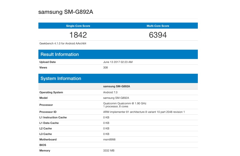 Samsung Galaxy S8 Active di GeekBench