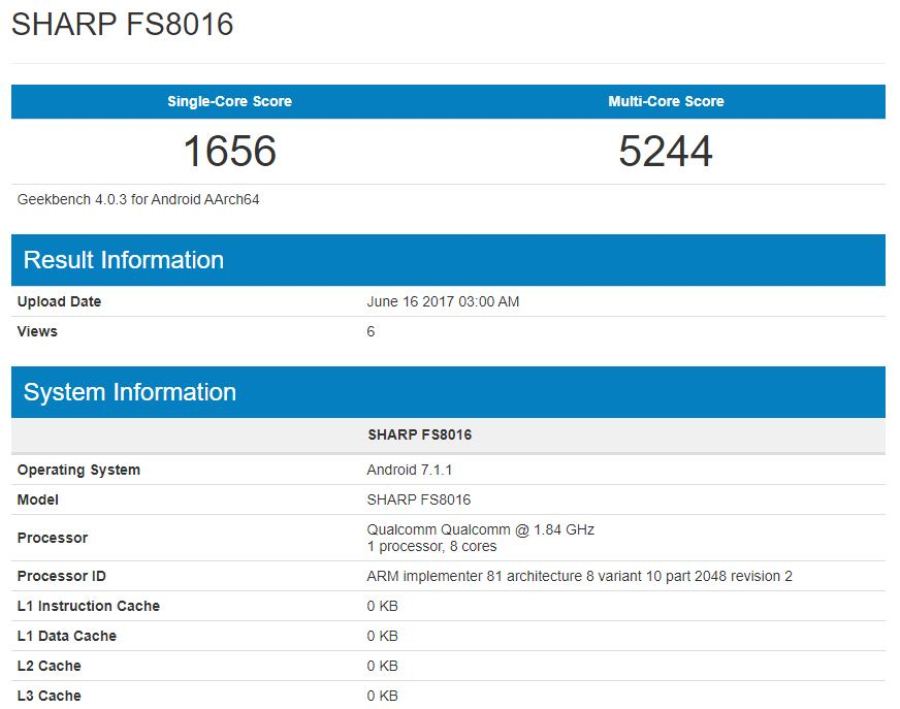 Sharp 8016 di Geekbench