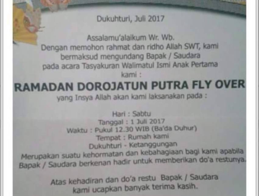 Diberi Nama yang Unik Oleh Orang Tuanya Undangan Tasyakuran Pemberian Nama Ini Asli Bikin Ngakak