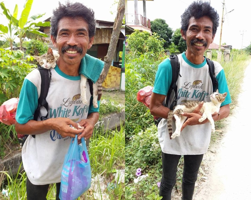 Selalu Bawa Kucing Kemana Mana Bapak Paruh Baya Ini Sempat Disangka Tidak Waras