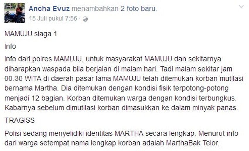 status facebook yang berujung di kantor polisi