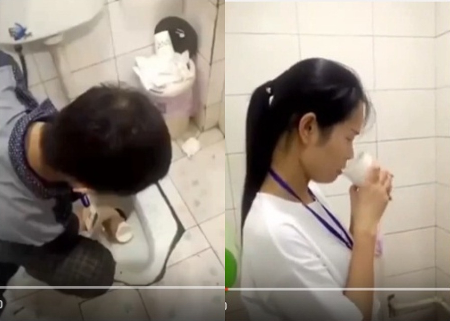 Karyawan Minum Air dari Toilet