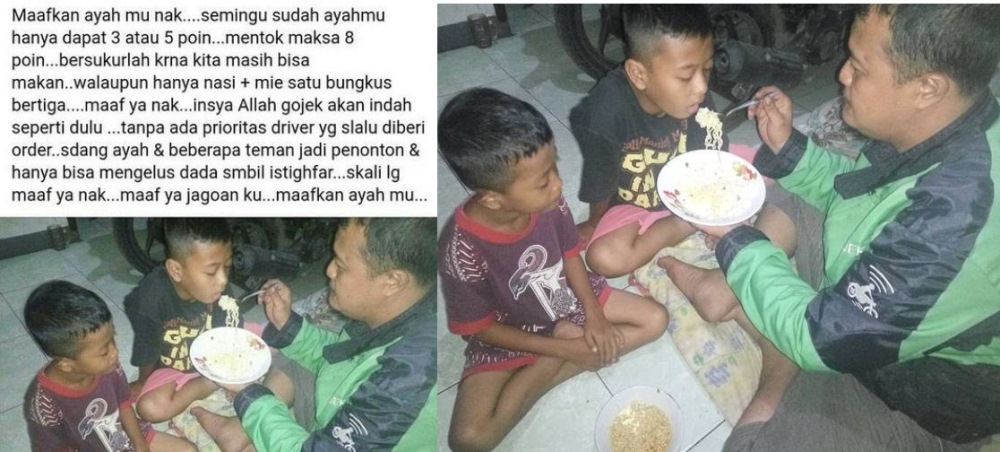 Orderan Sepi Driver Ojek Online Ini Hanya Mampu Belikan Nasi dan Satu Bungkus Mie Untuk Dimakan Bertiga