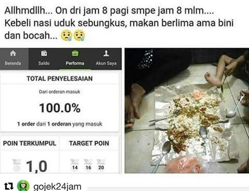 Sedih Kerja dari Pagi Sampai Malam Driver Ojek Online Ini Hanya Mampu Beli Sebungkus Nasi Uduk untuk Dimakan Berlima