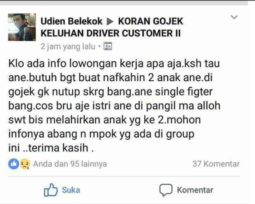 Tolong Bantu Driver Ojek Online Ini Butuh Pekerjaan Untuk Nafkahin Kedua Anaknya