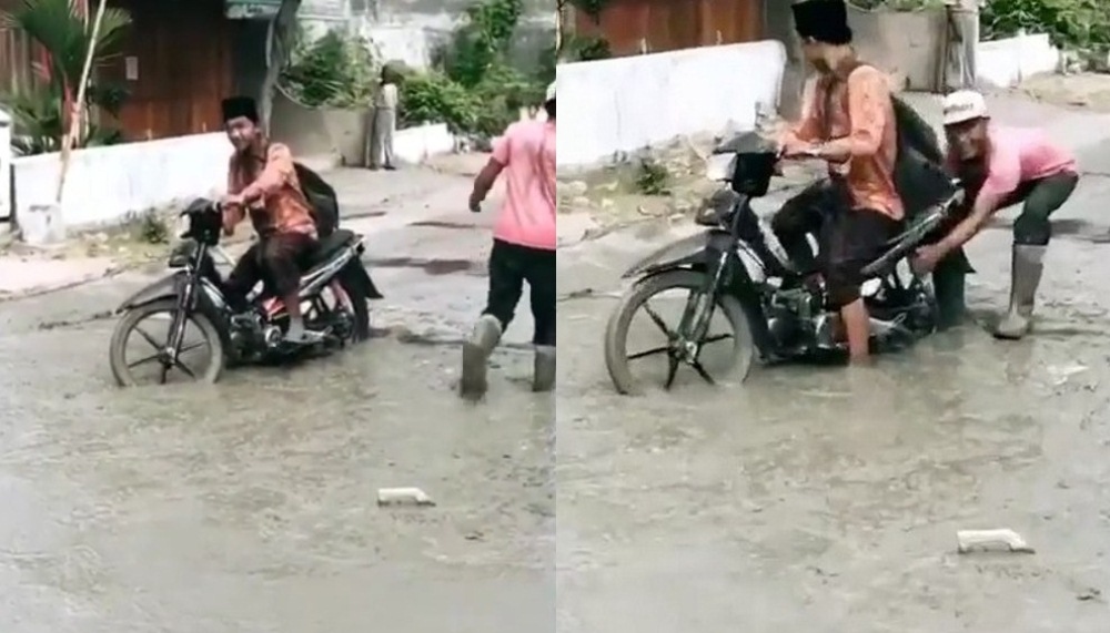 remaja terjebak di coran basah