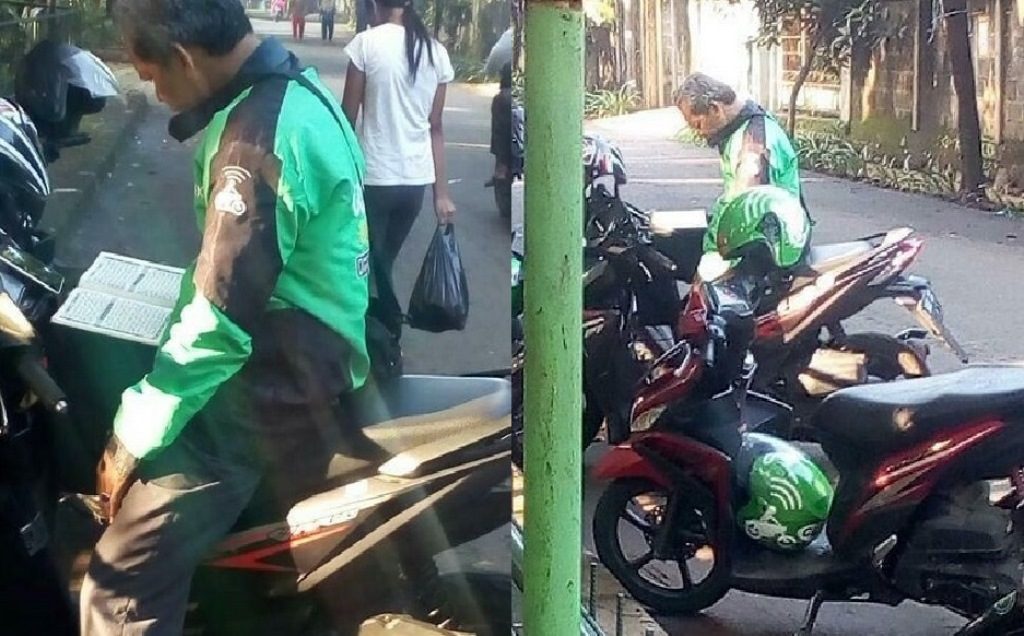 Baca Alquran Saat Nunggu Orderan Driver Ojek Online ini Banjir Pujian Netizen