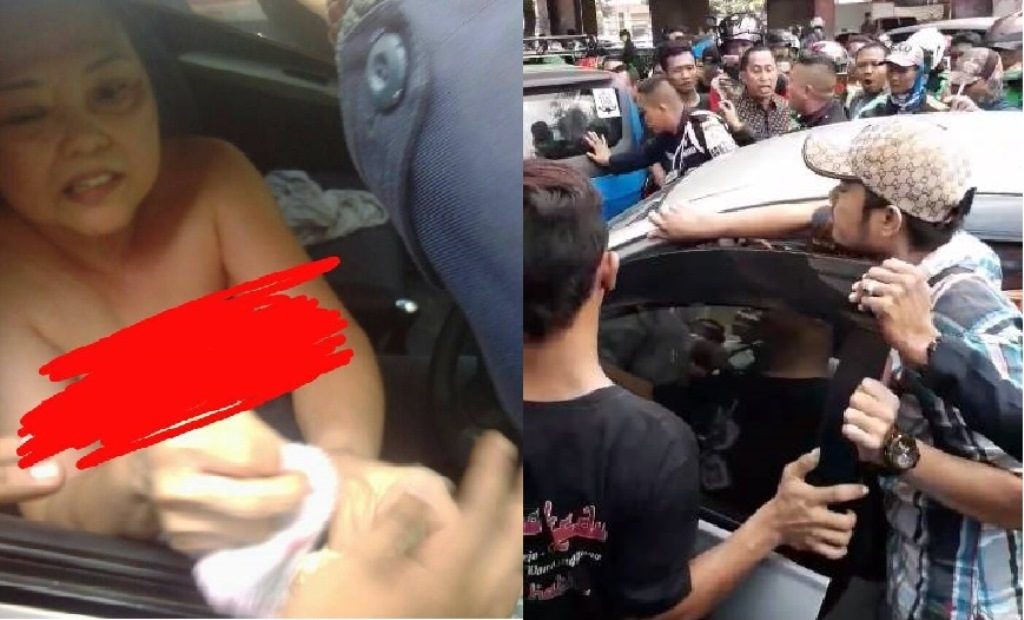 Bikin Geger Emak Emak Tabrak Sejumlah Pengendara Motor Dalam Kondisi Telanjang Dada