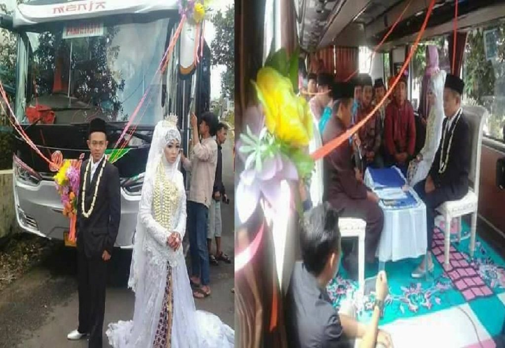 Anti Mainstream Pasangan Pengantin Ini Lakukan Akad Nikah di Dalam Bus